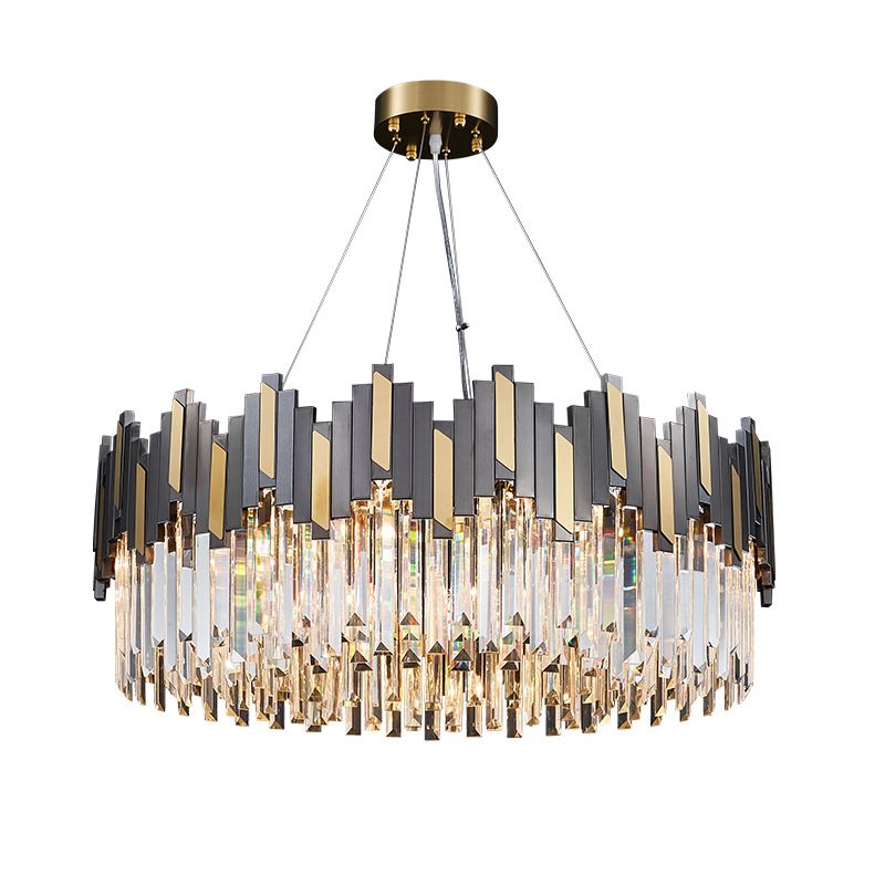 Ring Living Room Chandelier Light Clear Crystal Simplicity Pendant Light Fixture in Gold-Black