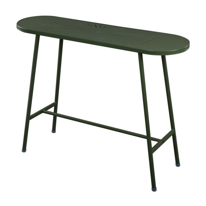 Industrial Outdoor Oval Bar Dining Table Metal Bar Table with Trestle Base