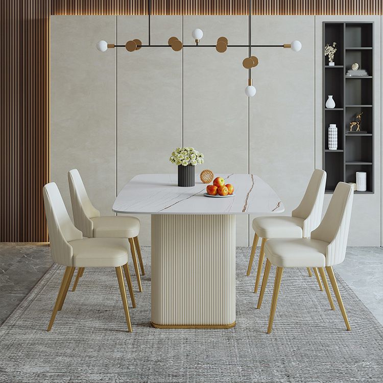 1/4/6/7/9 Pieces Rectangle Dining Set Sintered Stone Top Dining Table with Leather Chairs