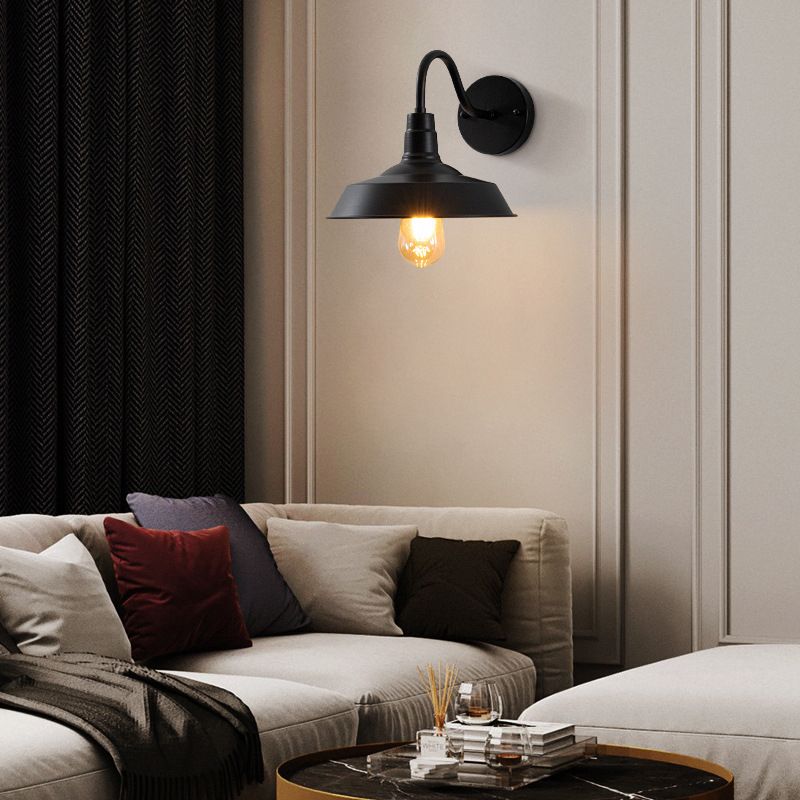 Flat Shape Wall Light Industrial Style Metal 1 Light Wall Lamp in Black
