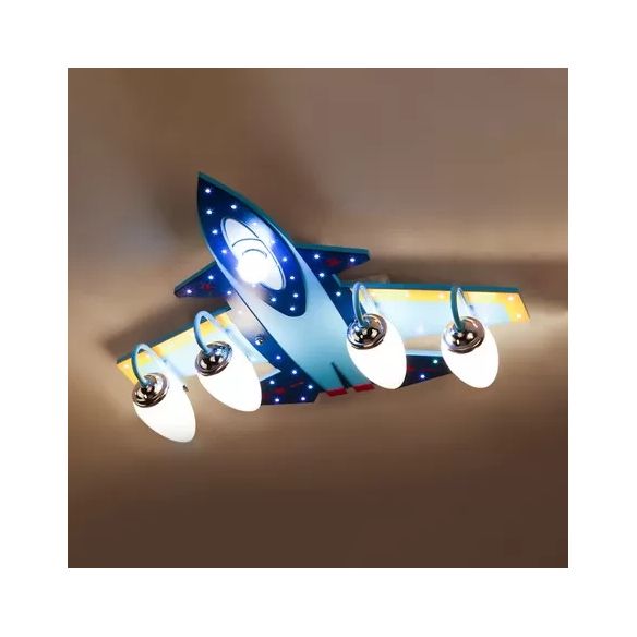 Lámpara de techo de madera y vidrio para avión de combate, luz azul fría para montaje en techo, para dormitorio de niños