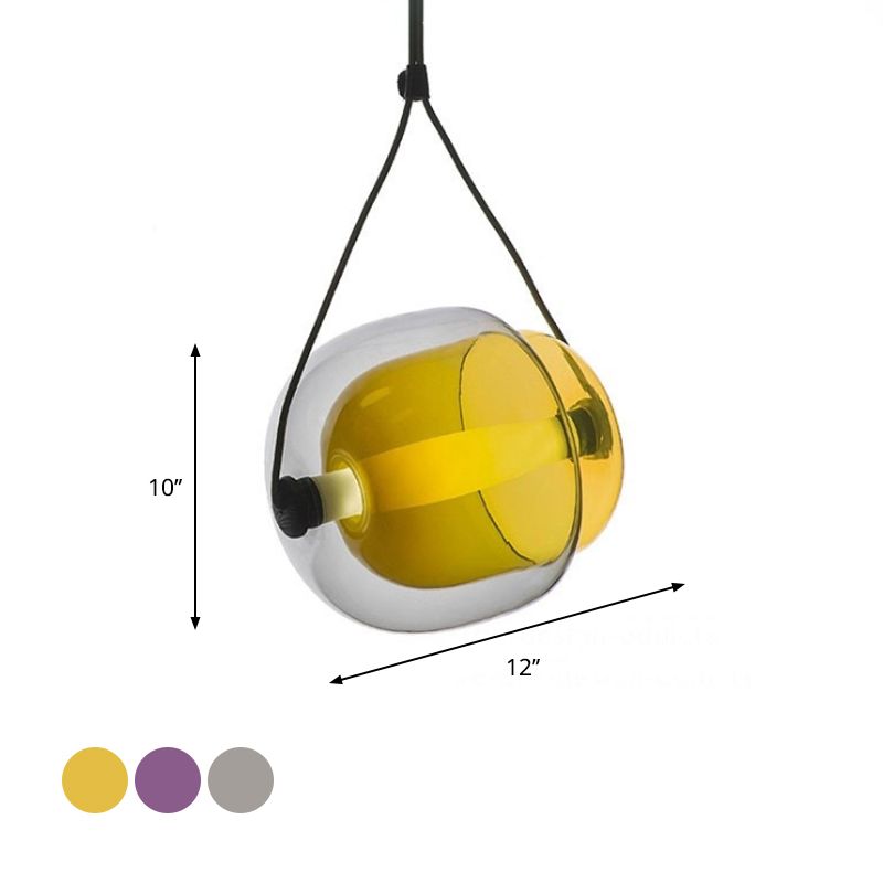 Pendentif en forme de bonbons Verre transparent moderne 1 LED LED LED PLAGE PROSIBLE en gris / jaune / violet avec cordon
