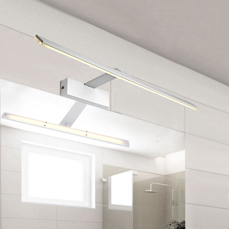 Linear Metal Wall Sconce Modern 1 Light Mirror Wall Mount Light Fixture in White