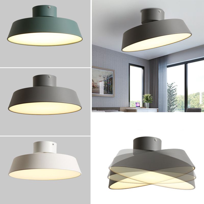 Dining Room LED Semi Flush Light Simplicity Metal Ceiling Lighting with Barn Acrylic Shade