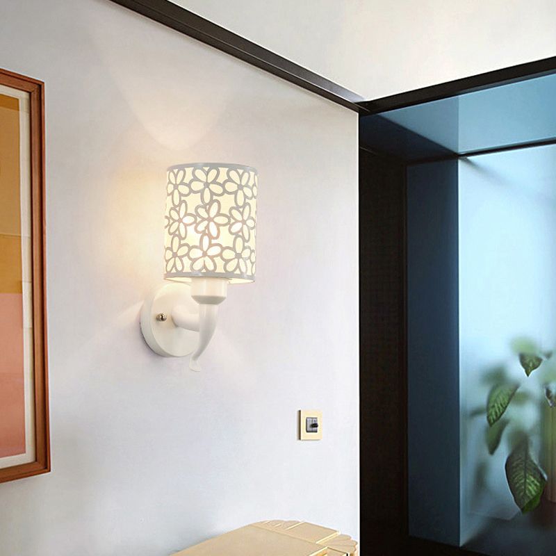 Modernist Wall Sconce Cylinder Metal Sconce Lighting in White for Bedroom