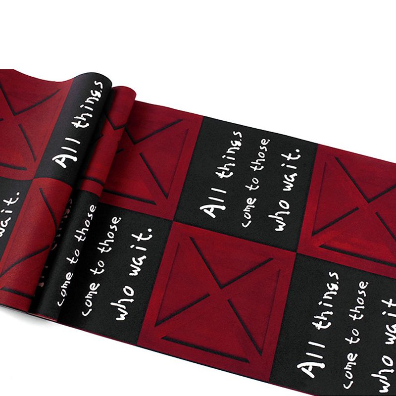 Coffee and Dress Shop Wallpaper Red and Black Square Box with English Phrases Design, 20.5" by 31', Non-Pasted