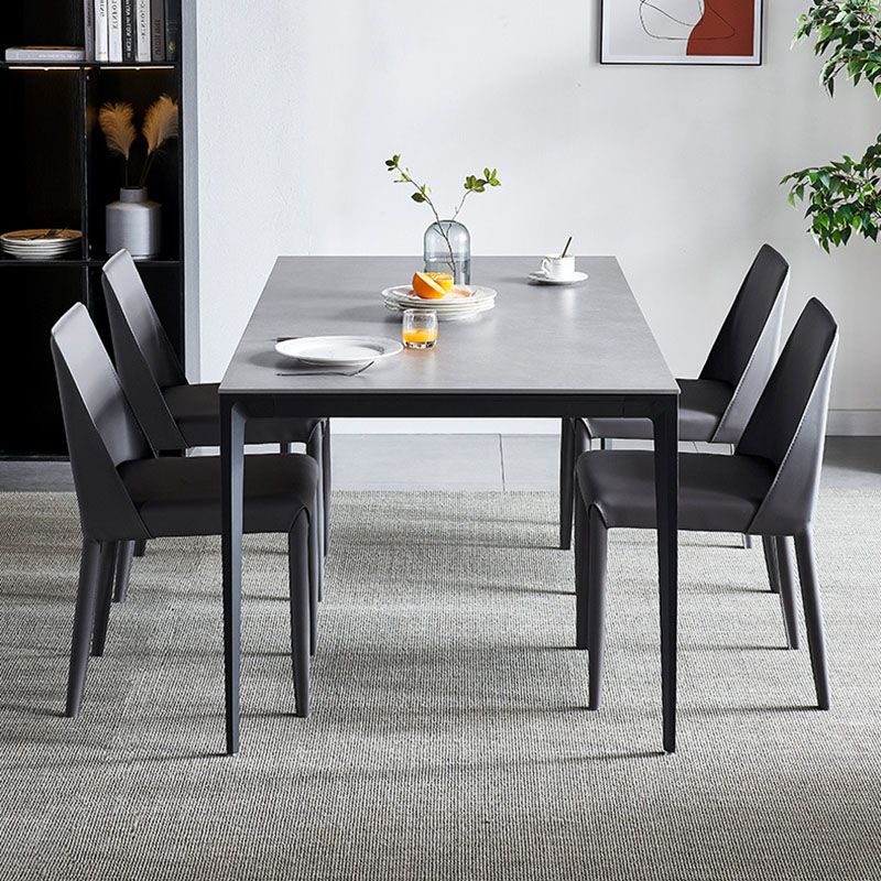 Modern Rectangle Dining Table Sintered Stone Top Table with 4 Black Metal Legs
