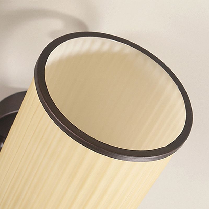 Black Cylinder Wall Lightture Retro Fabric Shade 1-Light Living Room Wall Lampe With Metal Curvy Bras