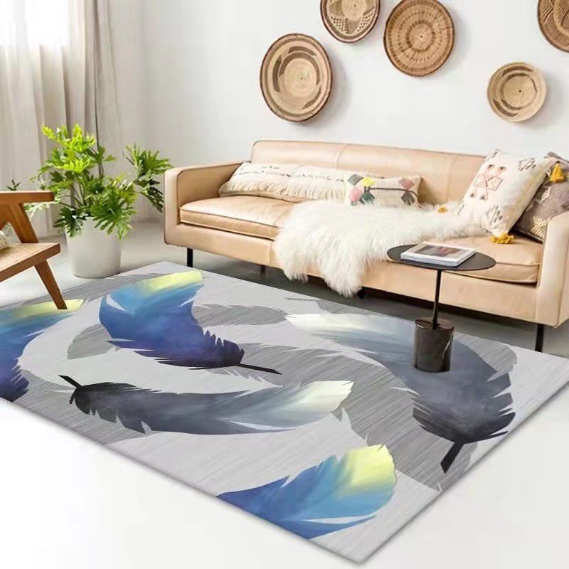 Gray Feather Carpet Polyester Modern Carpet Non-Slip Backing Carpet for Home Decor