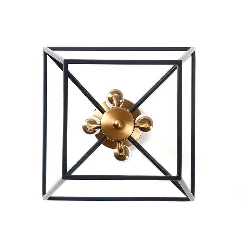 4-Light Indoor Hanging Chandelier Lamp Industrial Style Black Pendant Light with Wire Cage Metal Shade