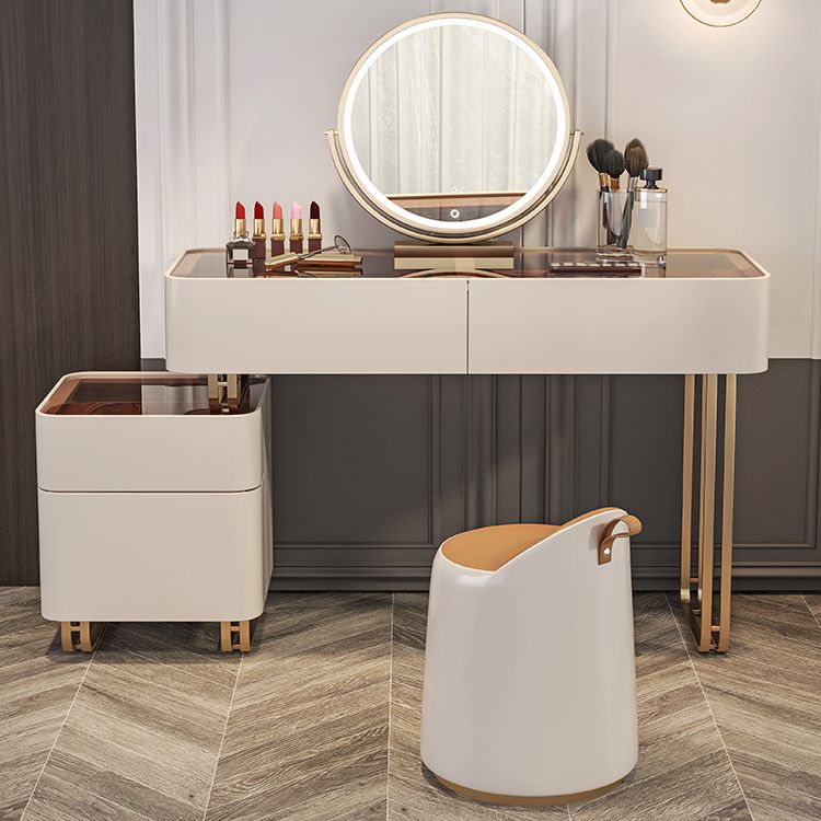 30.7" Height Makeup Table Solid Wood Vanity with Drawers Vanity Stool