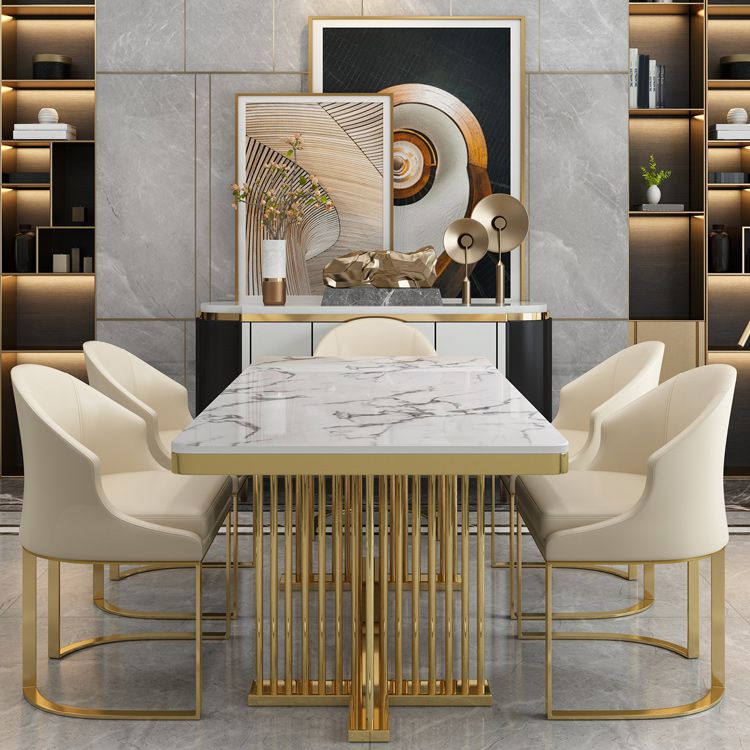 Metal Traditional Luxury Rectangle Table Stone Indoor Table with Pedestal Base