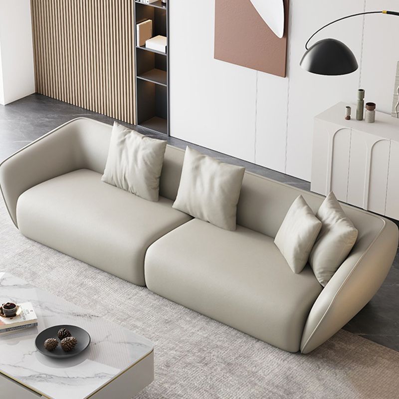 Genuine Leather Sloped Arm Sofa Contemporary Standard Sofa with Pillows