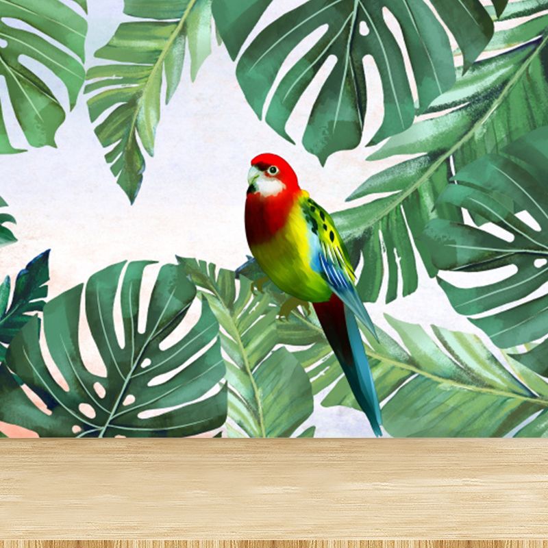 Tropical Bird Mural Wallpaper for Girls Bedroom Full Size Wall Covering in Green