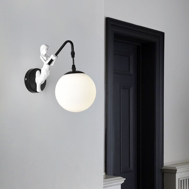Simplicity Style Glass Orb Wall Lamp Creative Mermaid Shaped Single Bulb Metal Sconce Light for Staircase Corridor