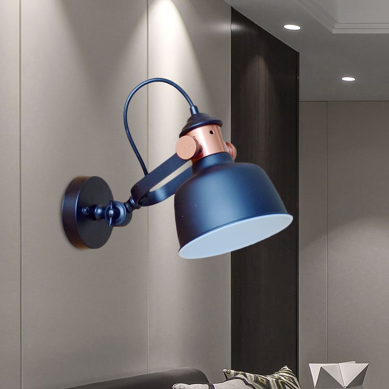 Black Bowl Wall Sconce Industrial Iron 1 Head Bedside Wall Mount Lamp Fixture with Rotatable Handle