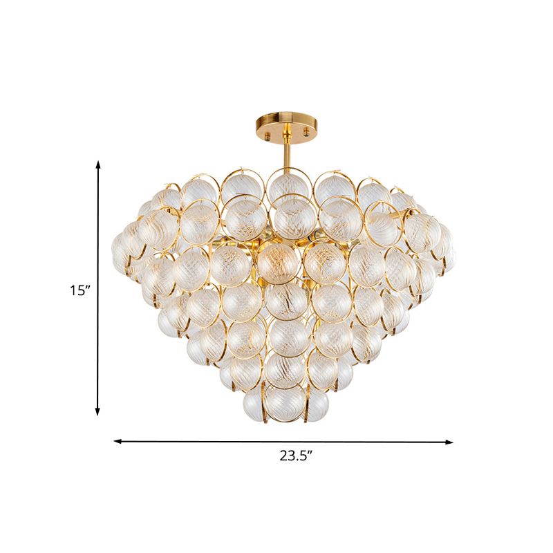 Tapered Bedroom Semi Mount Lighting Simple Clear Ribbed Crystal Ball Gold Ceiling Light Fixture