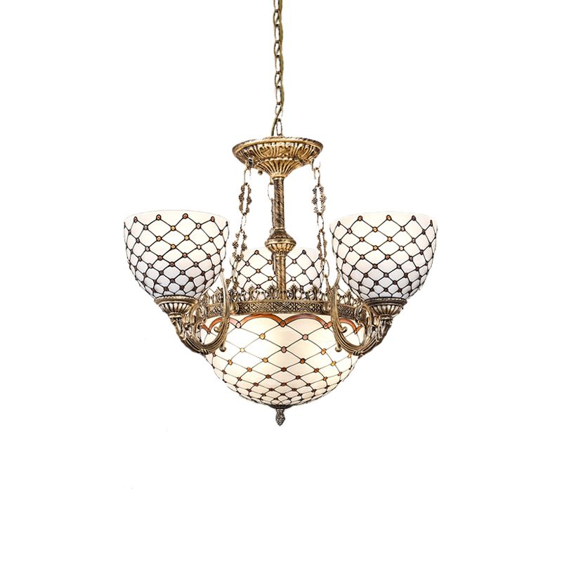 Lampadario perline di vetro colorato in stile tiffany 3/5/9 luci ciondoli sospesi in ottone antico, largo 23 "/24.5" /31,5 "