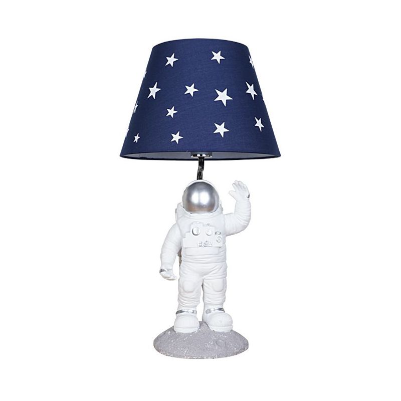 Blue Empire Shade Night Lamp Lamp Kids Kids Star Multned Fabric Accompitazione da tavolo con base spaziale intagliato, largo 10 "/13"