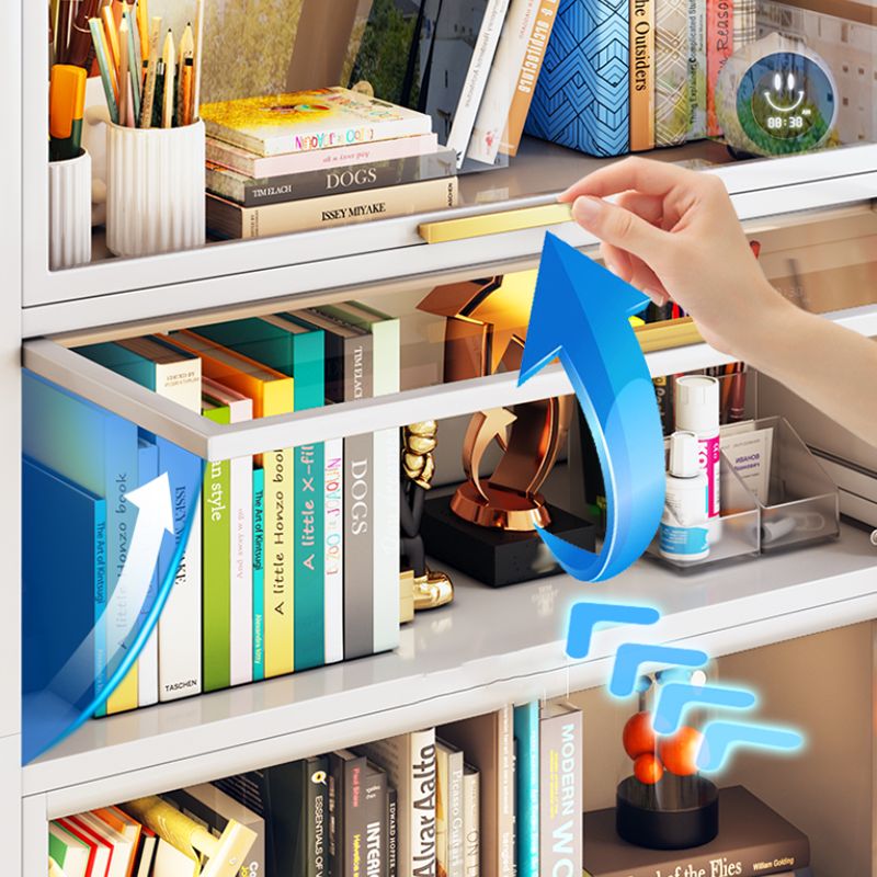 Standard Metal Bookshelf Glam Closed Back Bookcase with Cabinets