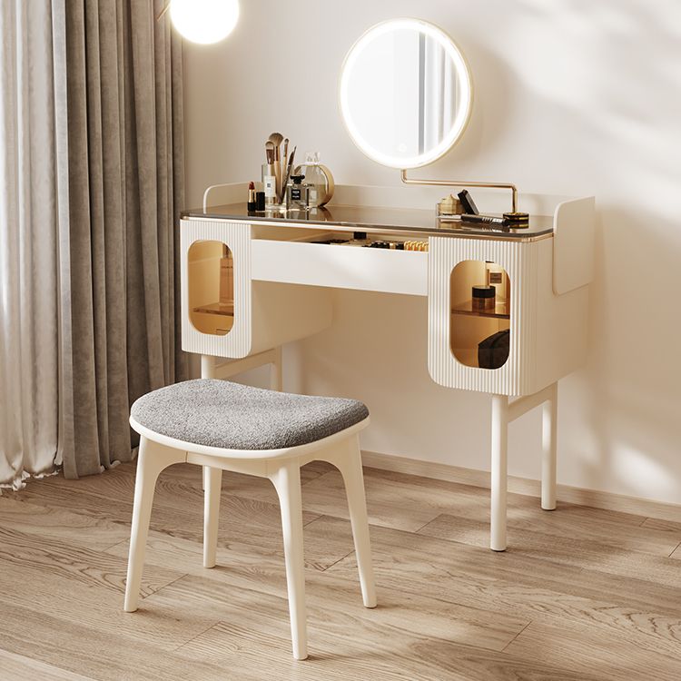 Glass Top Makeup Vanity Desk Storage Dressing Table Stool Set with Drawer
