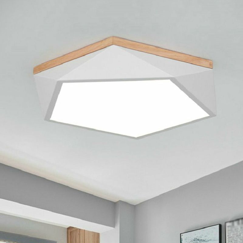 Chambre à coucher à coucher du Pentagone Flush Light Metallic Macaron DEL Flush Ceiling Light Fixture with Wooden Canopy