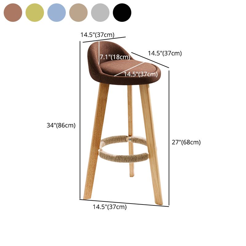Taburete de bar con reposapiés de tela moderno, taburete redondo con respaldo bajo para interior con patas de madera