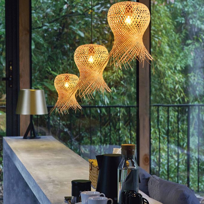 Chinese Handmade Pendant Lighting Fixtures Rattan Hanging Light for Restaurant