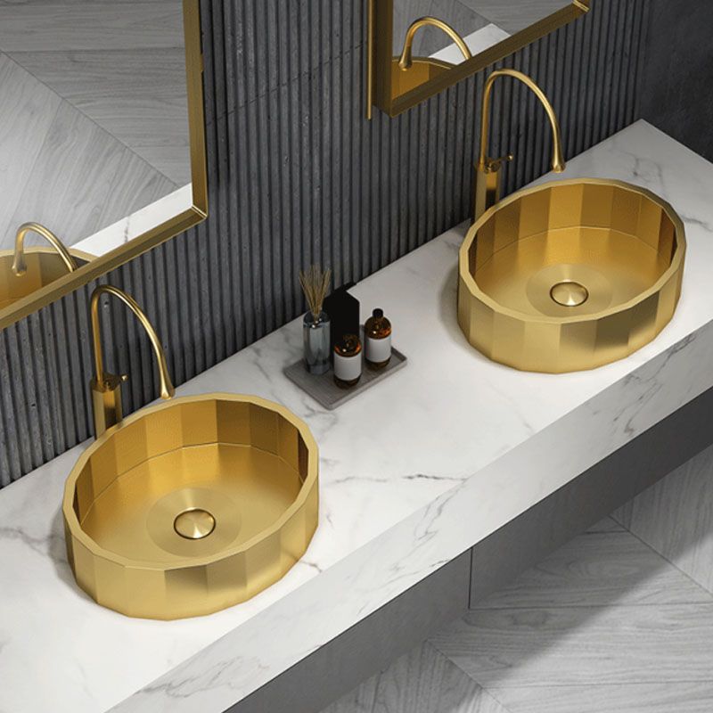 Modern Bathroom Sink Solid Color Metal Trough Bathroom Sink with Pop-Up Drain
