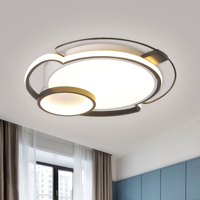 Black Round Flush Light Fixture Contemporary LED Metallic Flush Mount Lamp for Bedroom