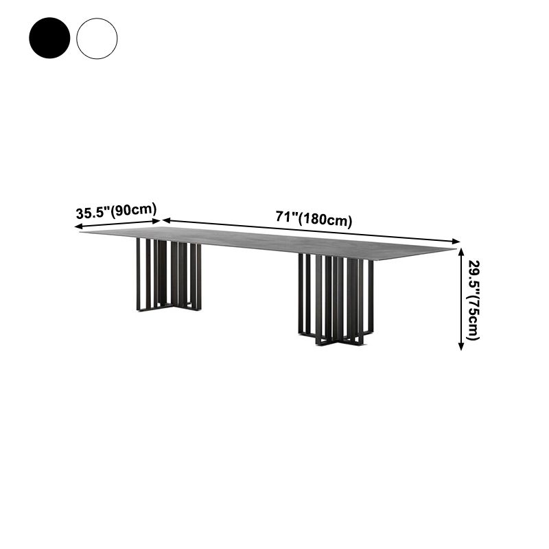 Mesa de comedor industrial de piedra sinterizada Mesa rectangular con pedestal doble de metal