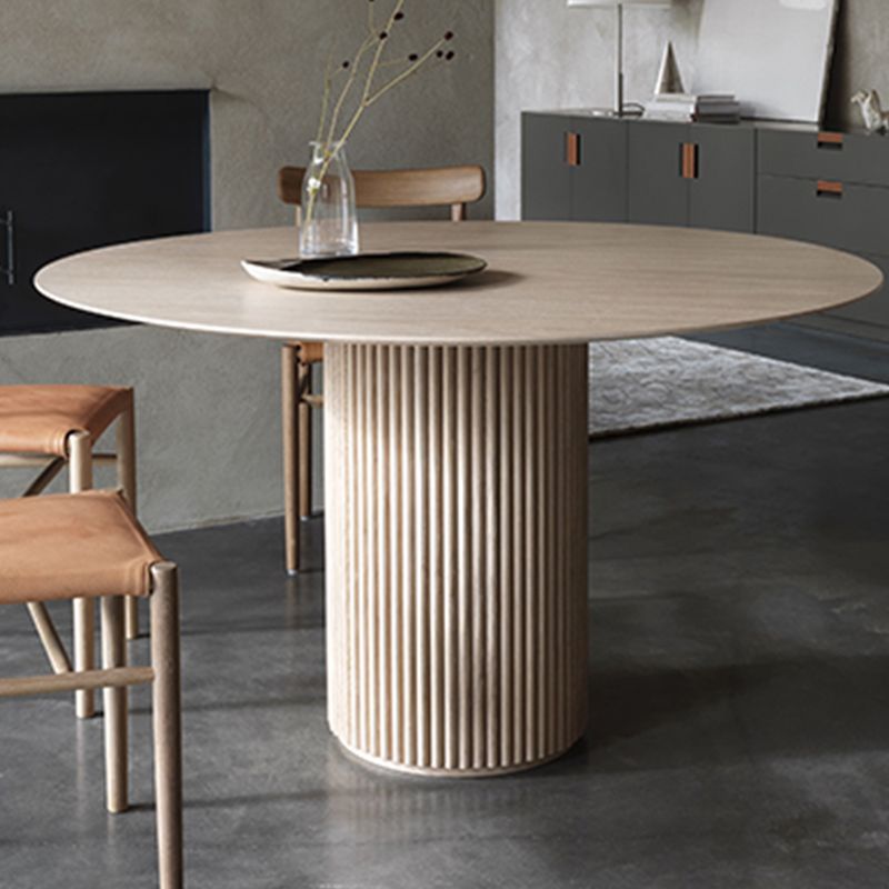 Modern Natural Pedestal Dining Table Round Solid Wood Dining Site Table