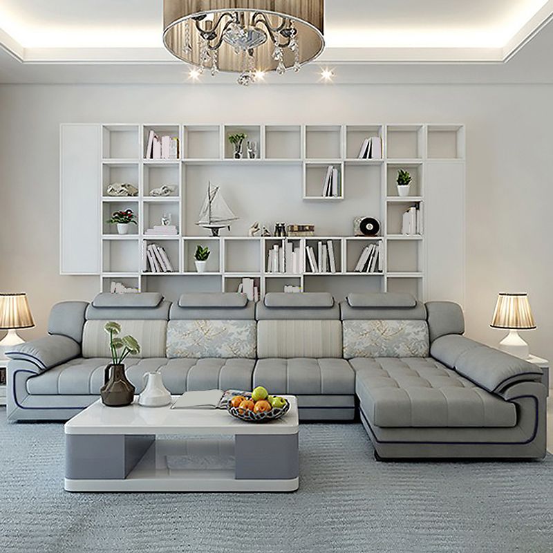 Grey Traditional Sectional Washable Pillow Top Arm Sectional for Living Room