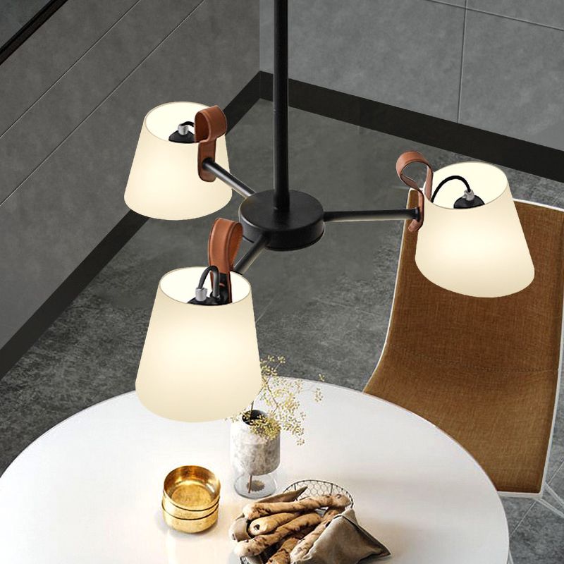 Fass Esszimmer Anhänger gefrorenes weißes Glas 3/6-Kopf-Moderne, radial hängende Kronleuchter in Schwarz