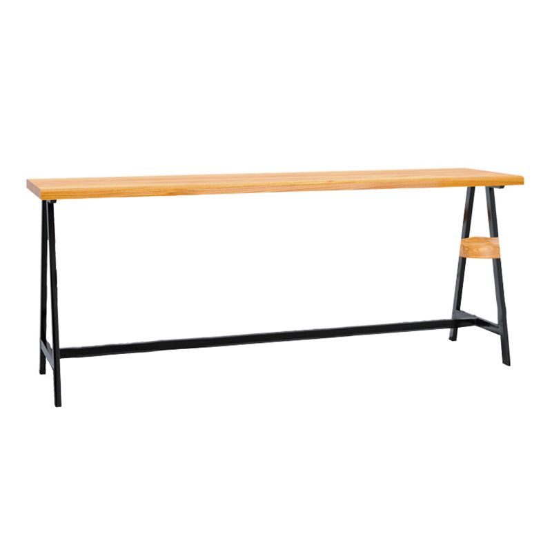 Modern Solid Wood Bar Table Brown Trestle Base Dining Table for Living Room