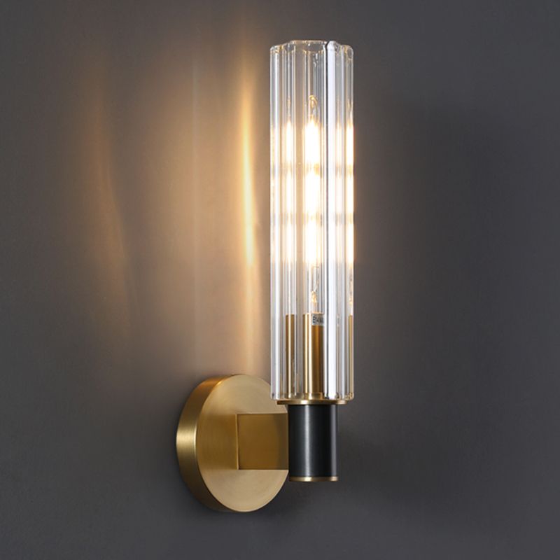 Crystal Cylinder Shape Wall Sconce Modern Style Multi Lights Wall Light Sconce in Brass