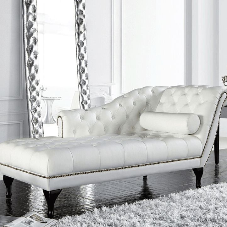 Living Room Chaise Flare Arm Leather Chaise Lounge with Tufted Upholster