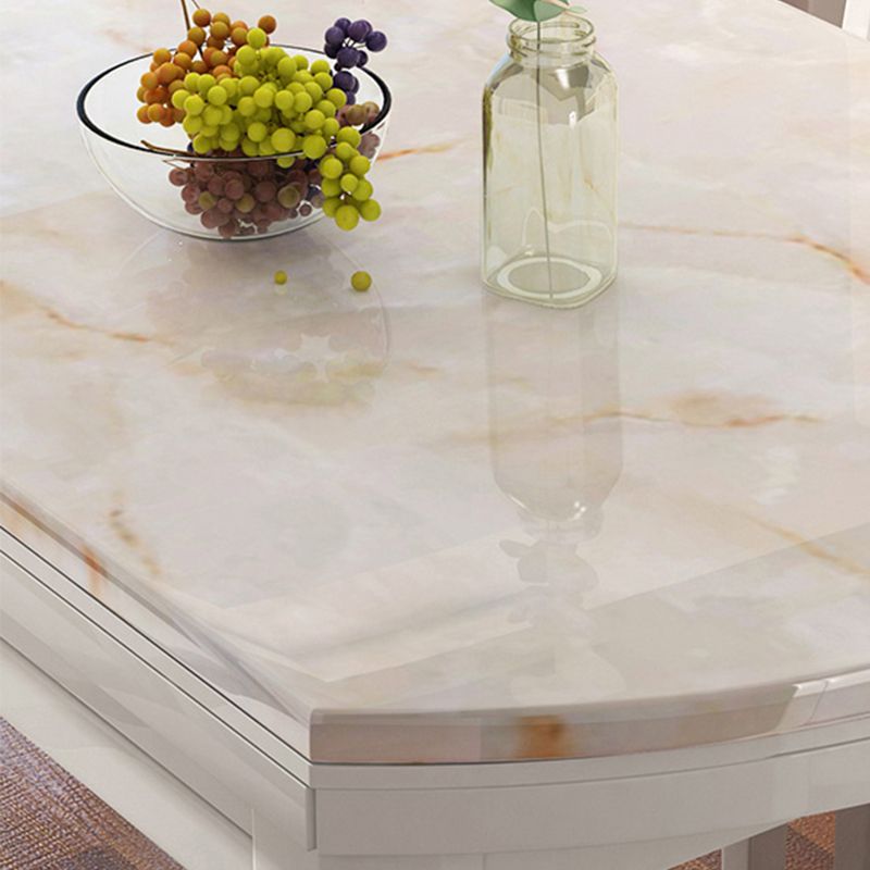 Modern Round White Stone Top Retractable Dining Table with 4 Rubberwood Legs