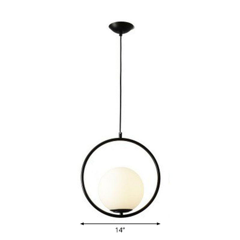 Ball Kitchen Down Lighting Pendant Milky Glass Single-Bulb Modern Hanging Ceiling Light