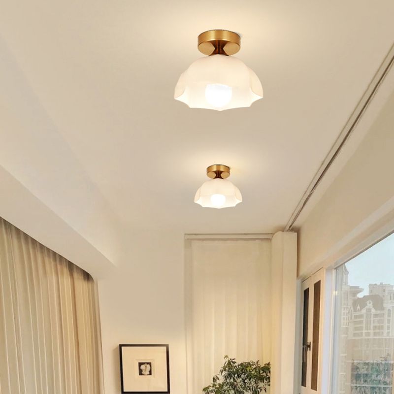 Geometric Shape Glass Flush Light Modern Style 1 Light Flush Mount Ceiling Lights in Gold