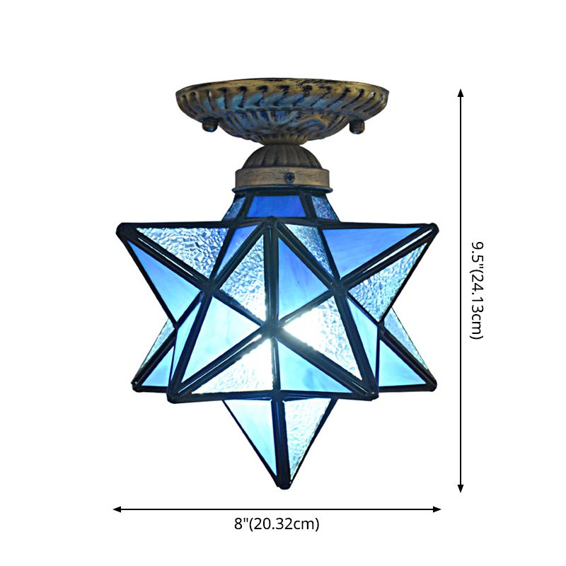 Diamond Shape Ceiling Mounted Light Icy Clear Glass Tiffany Shade Semi Flush Mount for Bedroom