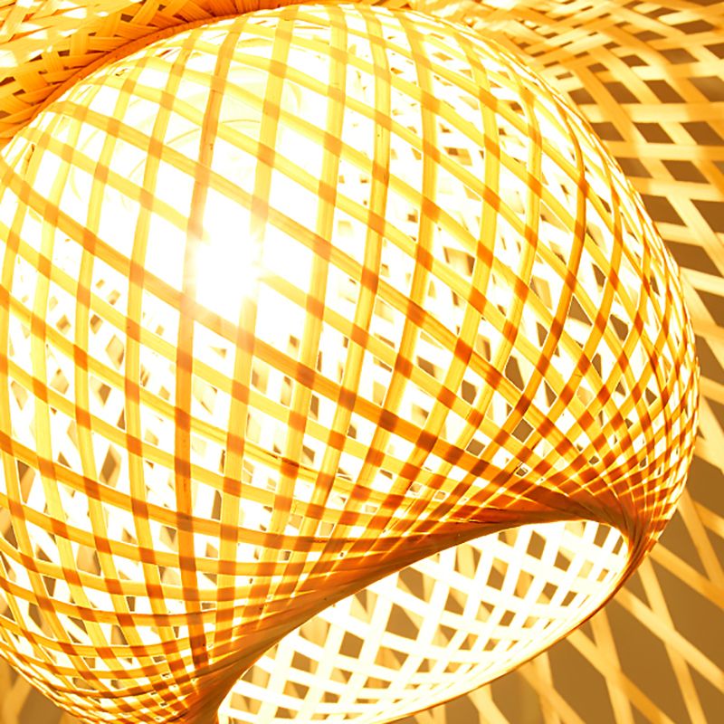 Twist Ceiling Light Fixture Asia Style Bamboo Beige Flush Mount Ceiling Lamp
