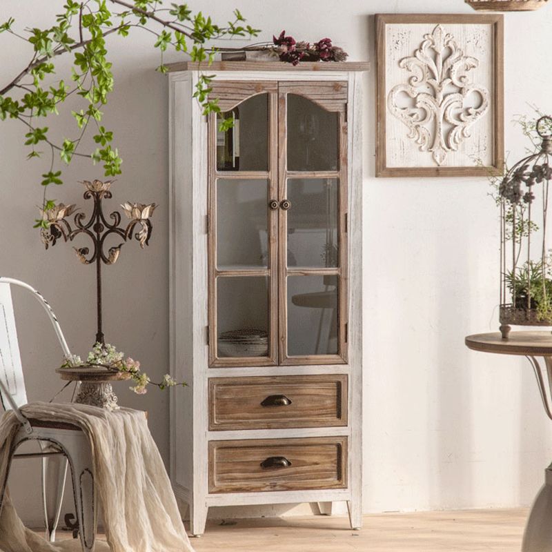 Traditional Wood Display Stand Glass Doors Display Cabinet with Door for Bedroom