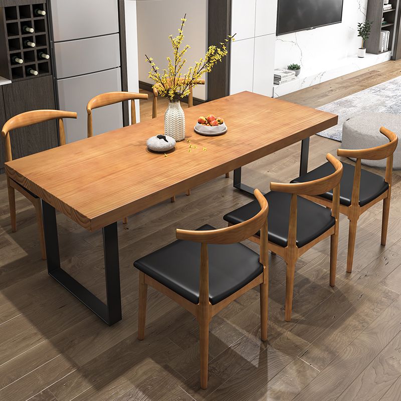 1/2/5/7 Pcs Metal Industrial Dining Set with Rectangle Table and Wooden Chairs Dinette Set