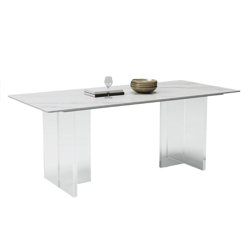 Moderne witte eettafel rechthoek gesinterde stenen eettafel met acrylbasis