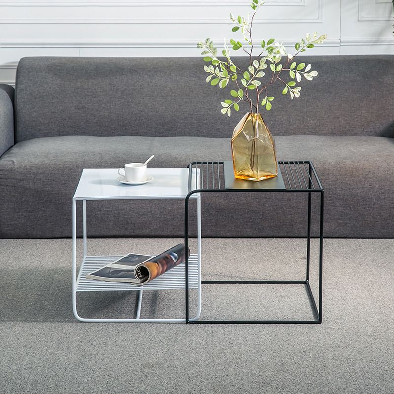 Mid-Century Modern Cocktail Table Metal Square Single Coffee Table