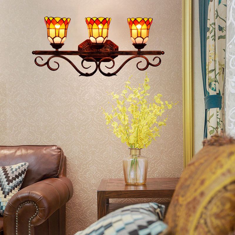 Multicolor Tiffany Wall Vanity Light 3 Heads Up and Down Lighting over Mirror Vanity Lights
