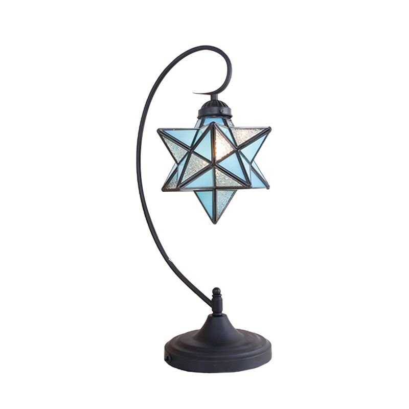 Black Pentagram Nightstand Light Baroque 1 Head Pink/Yellow/Dark Blue Glass Night Table Lamp for Bedside