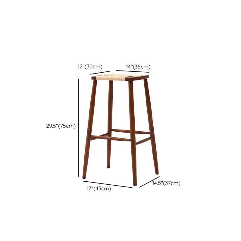 Contemporary Cherry Solid Wood Backless Bar Stool with Footrest