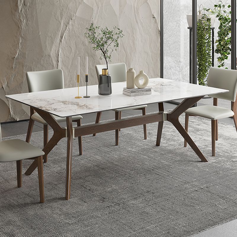 Modern Sintered Stone Top Table Rectangular Table with Wooden Base